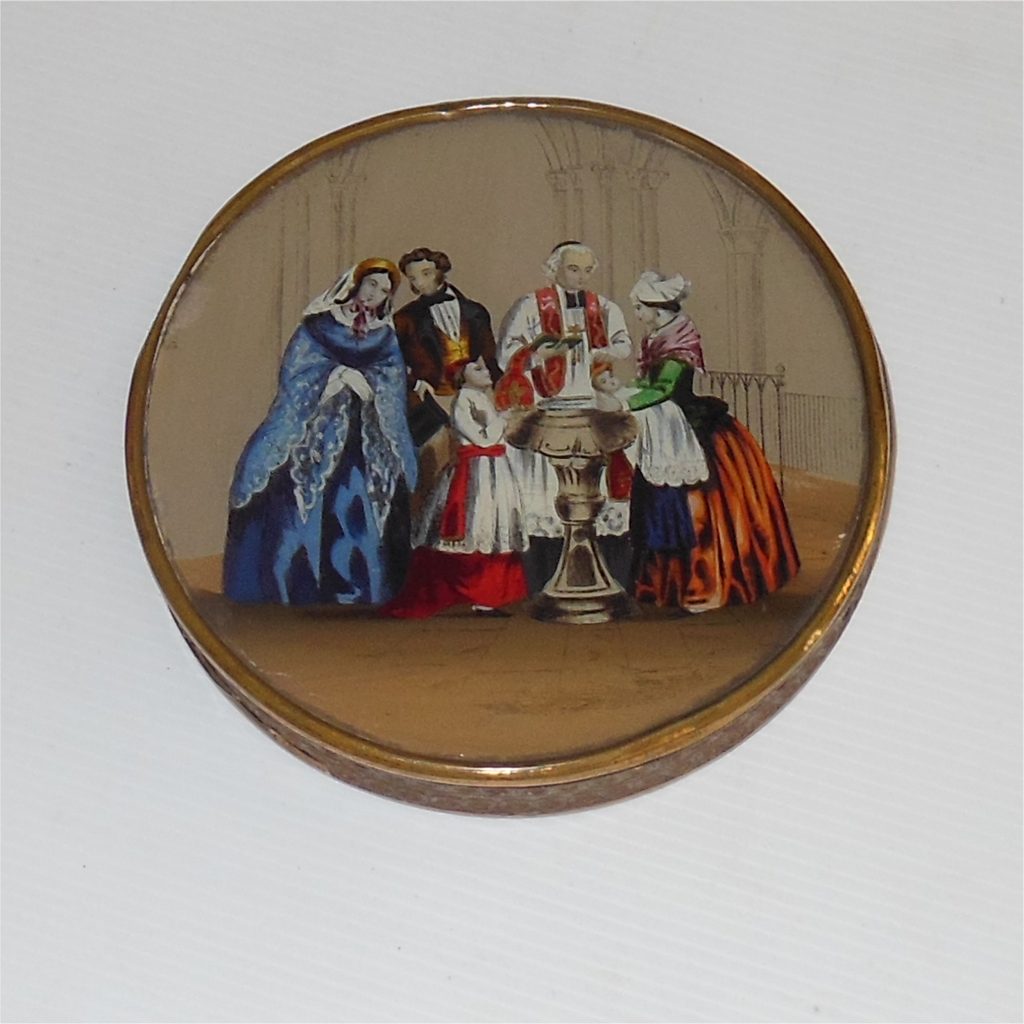 French Dragee Box with Baptism Scene - Camberwell Antique Centre