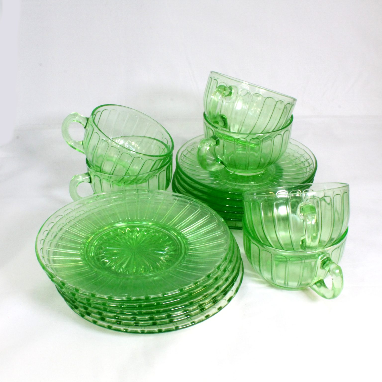 6 Uranium Glass trios/depression glass - Camberwell Antique Centre